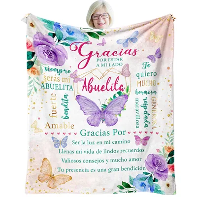 Gracias Abuelita Spanish Thank Blanket featuring floral roses