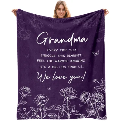 Grandma Roses Purple Blanket: A Big Hug from Us with Floral Art
