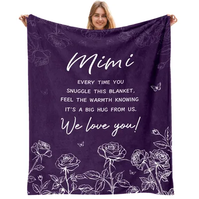 Grandma Sentiment Rose Floral Blanket Mimi Big Hug Design
