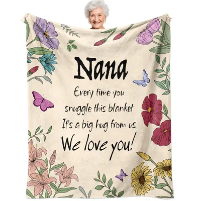 Nana Hugs in Bloom Blanket: Floral Design with Love Message