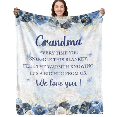 Grandma Hug Floral Blanket: A Cozy Gift of Love and Blue Roses
