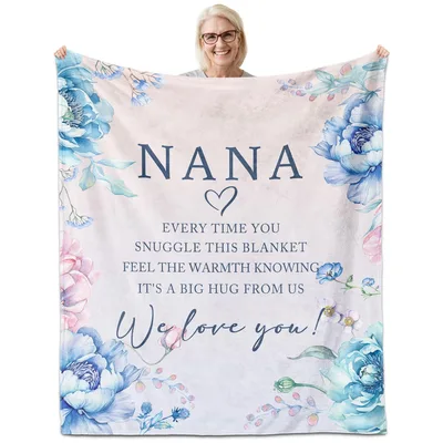Nana Hug Blue Floral Blanket: A Sweet Gift for Grandmothers