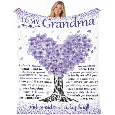 Grandma Poem Tree Blanket: A Purple Floral Gift for Grandmothers
