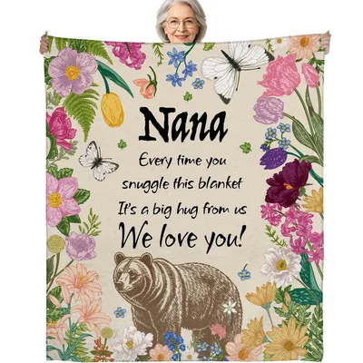 Nana Hugs with Bear Blanket: A Floral Gift for Grandmothers