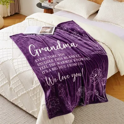 Grandma Big Hug Purple Blanket: Cozy Floral Design for Grandkids