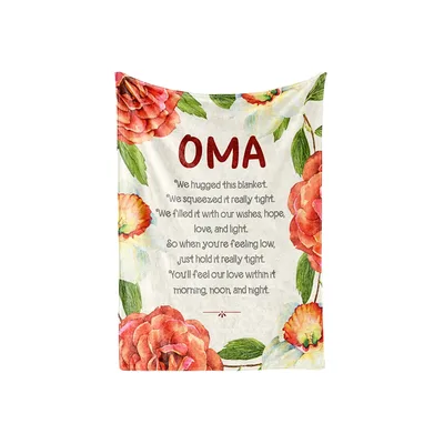 Oma Grandma Poem Flowers Blanket Celebrating Oma with Red Floral Art