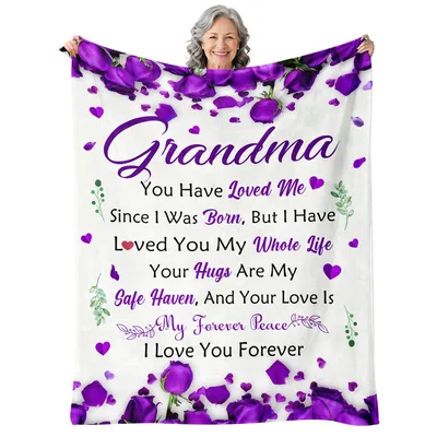 Grandma Love Poem Purple Blanket: Roses and Heartfelt Words