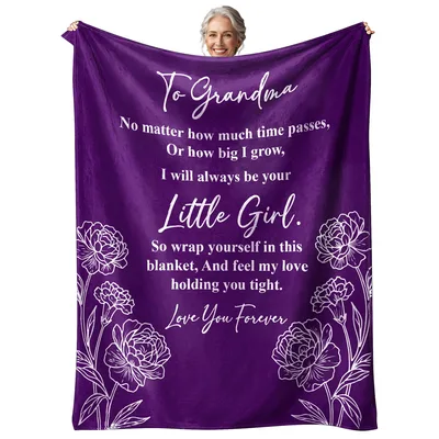 To Grandma Little Girl Blanket with Poem and Floral Design