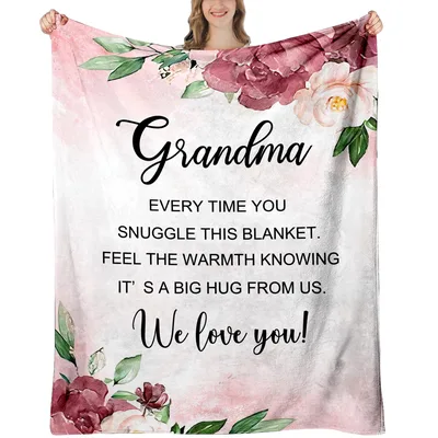 Grandma Hug with Blush Blanket: Floral Design with Love Message
