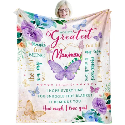 World's Greatest Mawmaw Butterflies Blanket - Floral Gift for Grandma
