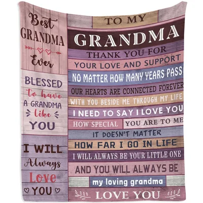 Rustic Wood Plank Grandma Blanket featuring a long sentimental message