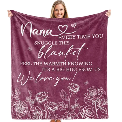 Nana's Big Hug Burgundy Blanket: A Floral Gift of Love