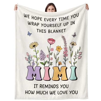 Mimi Floral Letters Grandma Blanket featuring the name Mimi
