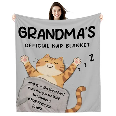Grandma's Cat Hug Gray Blanket Official Nap Design