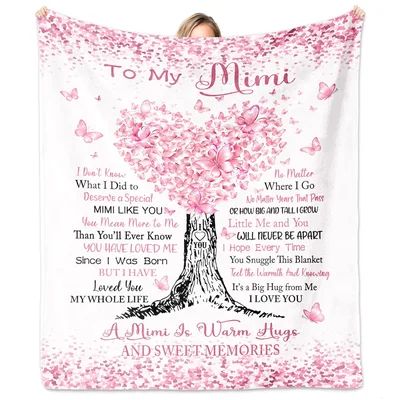 Grandma Mimi Butterflies Blanket featuring a pink butterfly tree