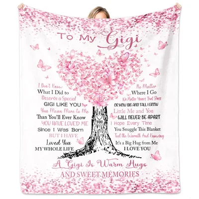 To My Gigi Pink Blanket features a butterfly heart tree