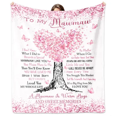 Grandma Pink Butterflies Blanket To My Mawmaw Heart Tree Design