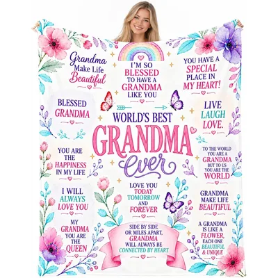 World's Best Grandma Floral Blanket Celebrating Sentimental Quotes