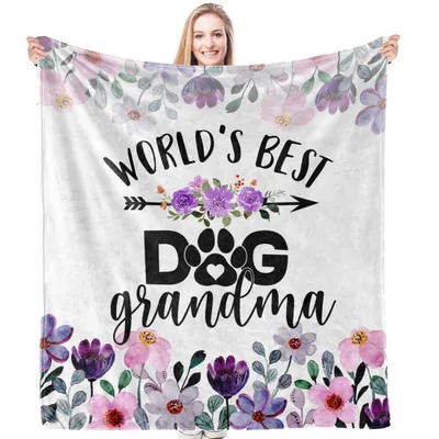 Dog Grandma Floral Blanket featuring WORLD'S BEST DOG grandma text
