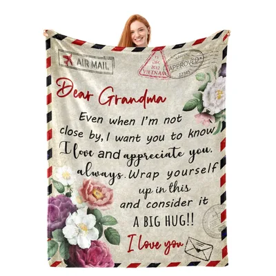 Grandma Letter Flowers Blanket: A Big Hug from Grandkids