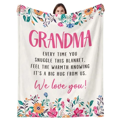 Grandma Hugs Floral Ivory Blanket: A Warm Message for Family