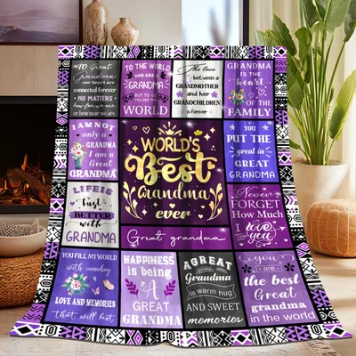World's Best Grandma Ever Blanket features a purple collage