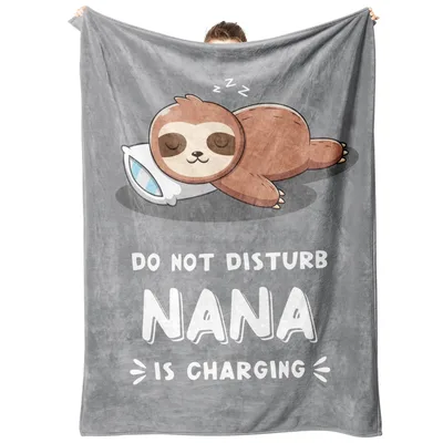 Sleepy Sloth Nana Charging Grey Blanket for Rest Lovers