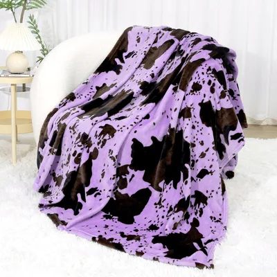 Purple Cowhide Pattern Blanket: Bold Animal Print for Your Couch