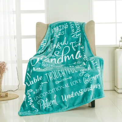 Grandma Word Art Blanket features a teal fleece throw