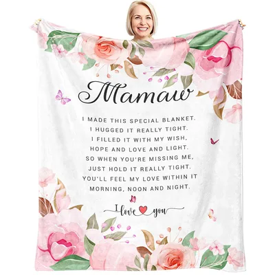 Mamaw Floral Poem Keepsake Blanket with Pink Roses and Heartfelt Verse