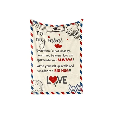 Mimi Air Mail Love Blanket features a vintage airplane stamp