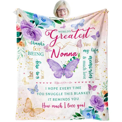 World's Greatest Nonna Butterflies Blanket - Floral Gift