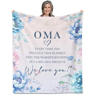 Oma Warm Hug Blanket featuring blue floral borders