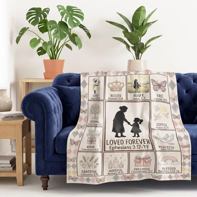 Loved Forever Grandma's Girl Blanket with Bible Verses and Silhouette