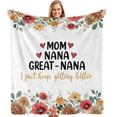 Mom Nana Great Nana Blanket Celebrating Family Titles with Floral Art