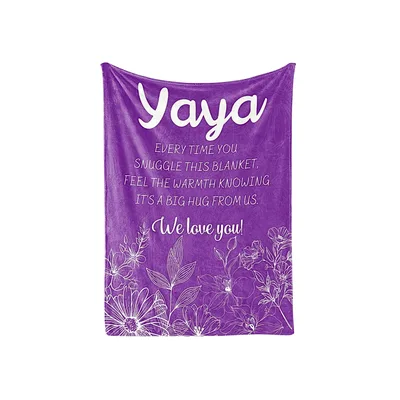 Yaya Every Time Blanket: Purple Floral Design with Heartfelt Message
