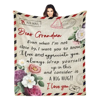 Dear Grandma Airmail Letter Blanket No. 2: A Big Hug Design