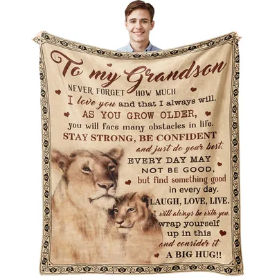 Grandson Lion Blanket: To My Grandson Inspirational Quote Design