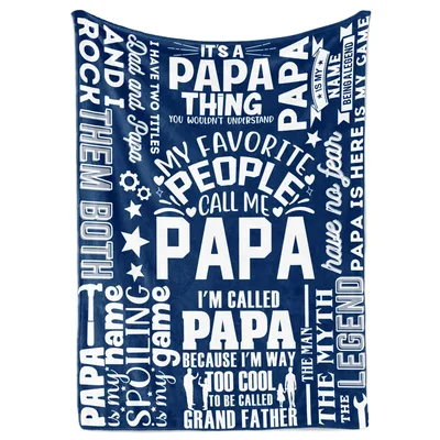 Papa Typography Grandpa Blanket: Bold White Lettering on Navy