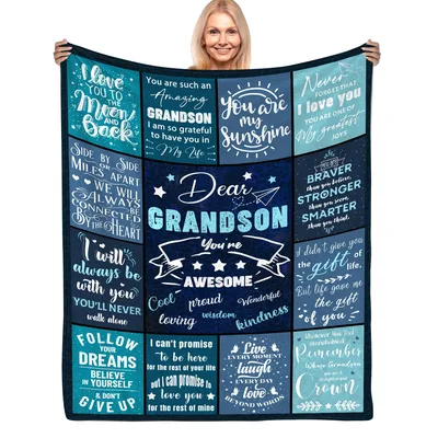 Grandson Sentiment Blue Blanket