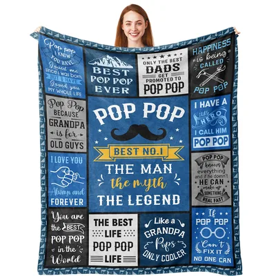 Grandpa Pop Pop Typography Blanket Celebrating the Best Grandpa Ever
