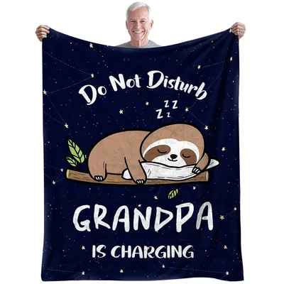 Sleepy Sloth Grandpa Recharge Blanket featuring a napping sloth