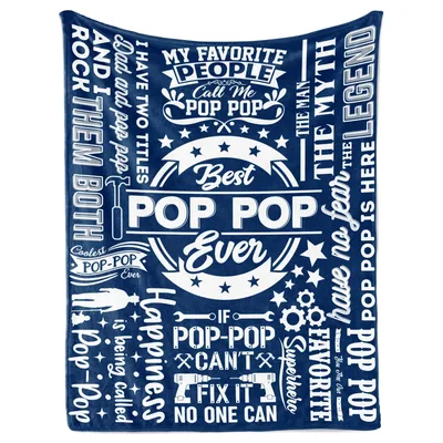 Navy Pop Pop Typography Blanket Celebrating the Man Myth and Legend
