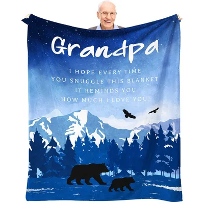 Grandpa Birthday Mountain Bears Blanket with Love Message