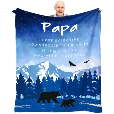 Papa Bear Blanket: Mountains and Love Message for Grandparents