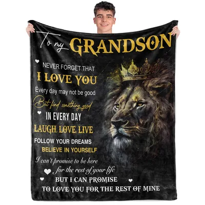 Lion Grandson Letter Blanket featuring a crowned lion