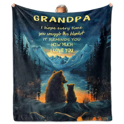 Bear Family Mountain Lake Blanket features a father bear
