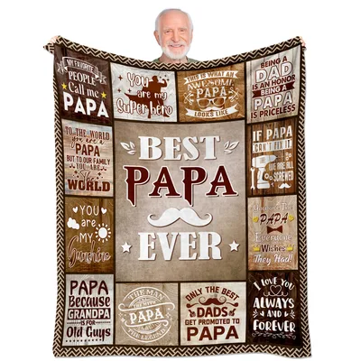 Best Papa Ever Rustic Blanket featuring a collage of heartfelt quotes