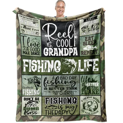 Fishing Grandpa Quotes Blanket Features Reel Cool Grandpa
