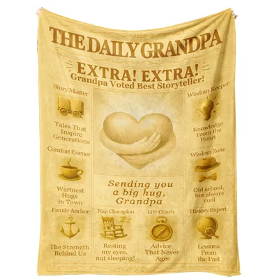 Grandpa Newspaper Heart Blanket Features Vintage Headlines